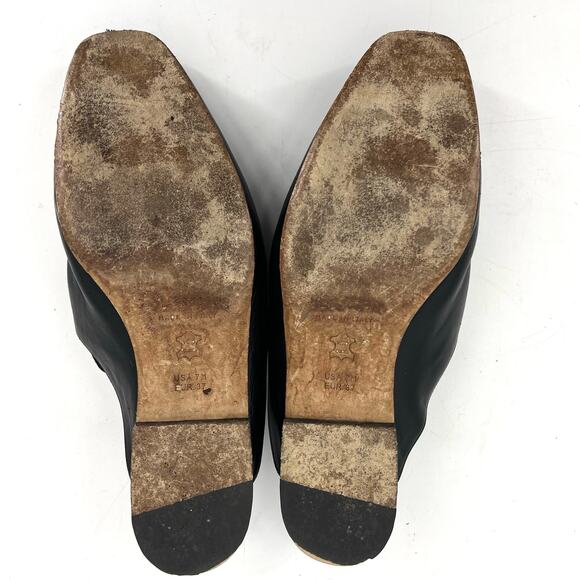Via Spiga Women's Black Leather Square Toe Leather Flat Mules Gold Bar 37 / US7 - Picture 8 of 9